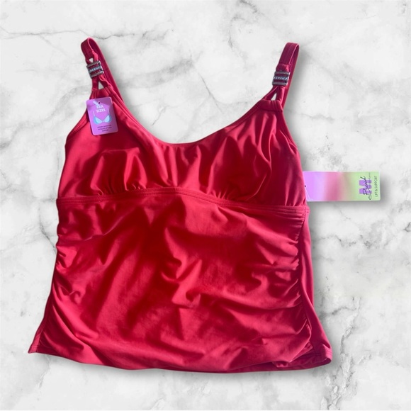 MAIDENFORM red Tankini Swim Top Size 38C summer pool cruise - Picture 1 of 16